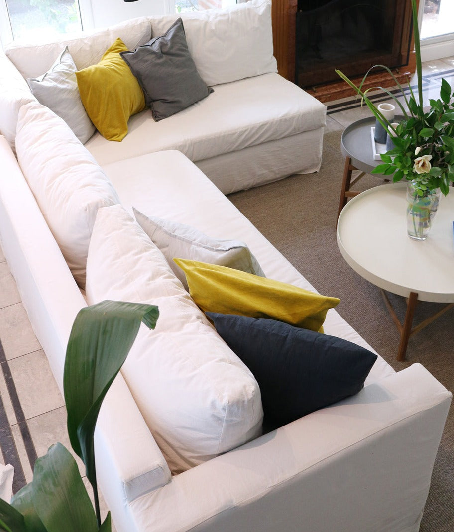 SOFA ESQUINERO FAMILY TAPIZADO EN LIENZO/CON FUNDA TUSSOR - 90 PROF