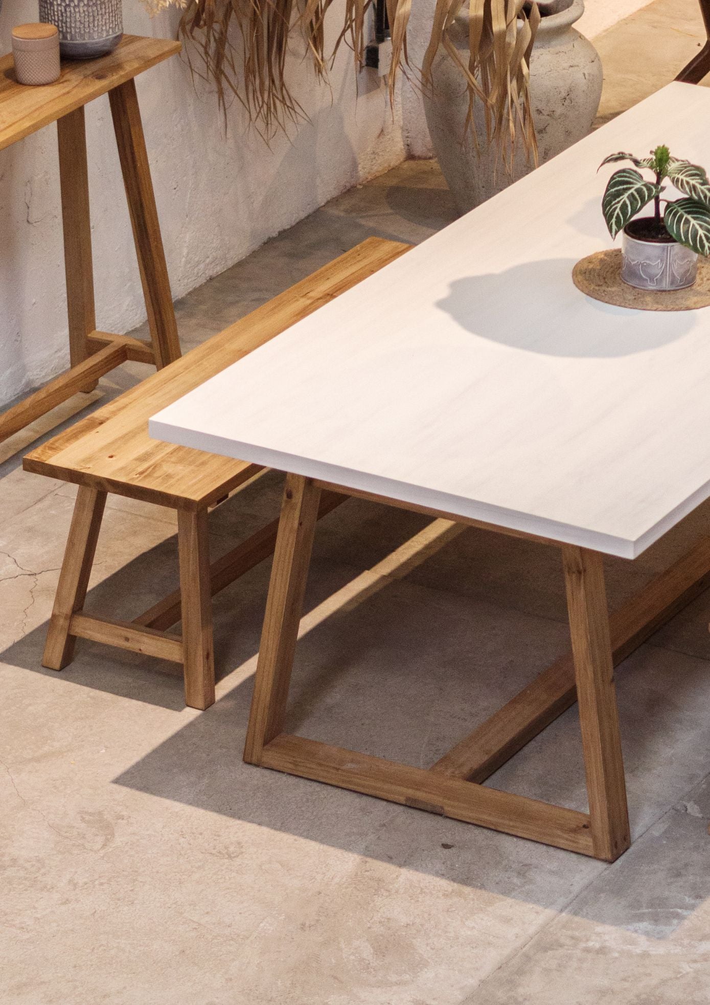 Mesa Helena - Tapa Paraíso Patinada  - Base Loro Blanco