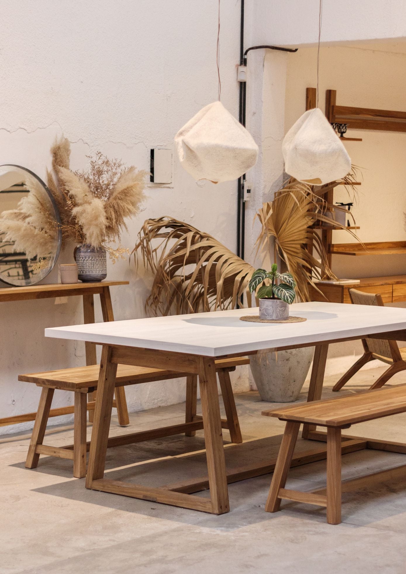 Mesa Helena - Tapa Paraíso Patinada - Base Loro Blanco