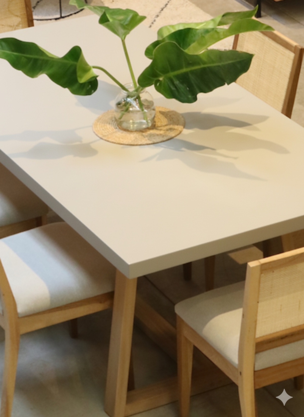 STOCK Mesa Helena - Tapa Paraíso Patinada - Base Loro Blanco