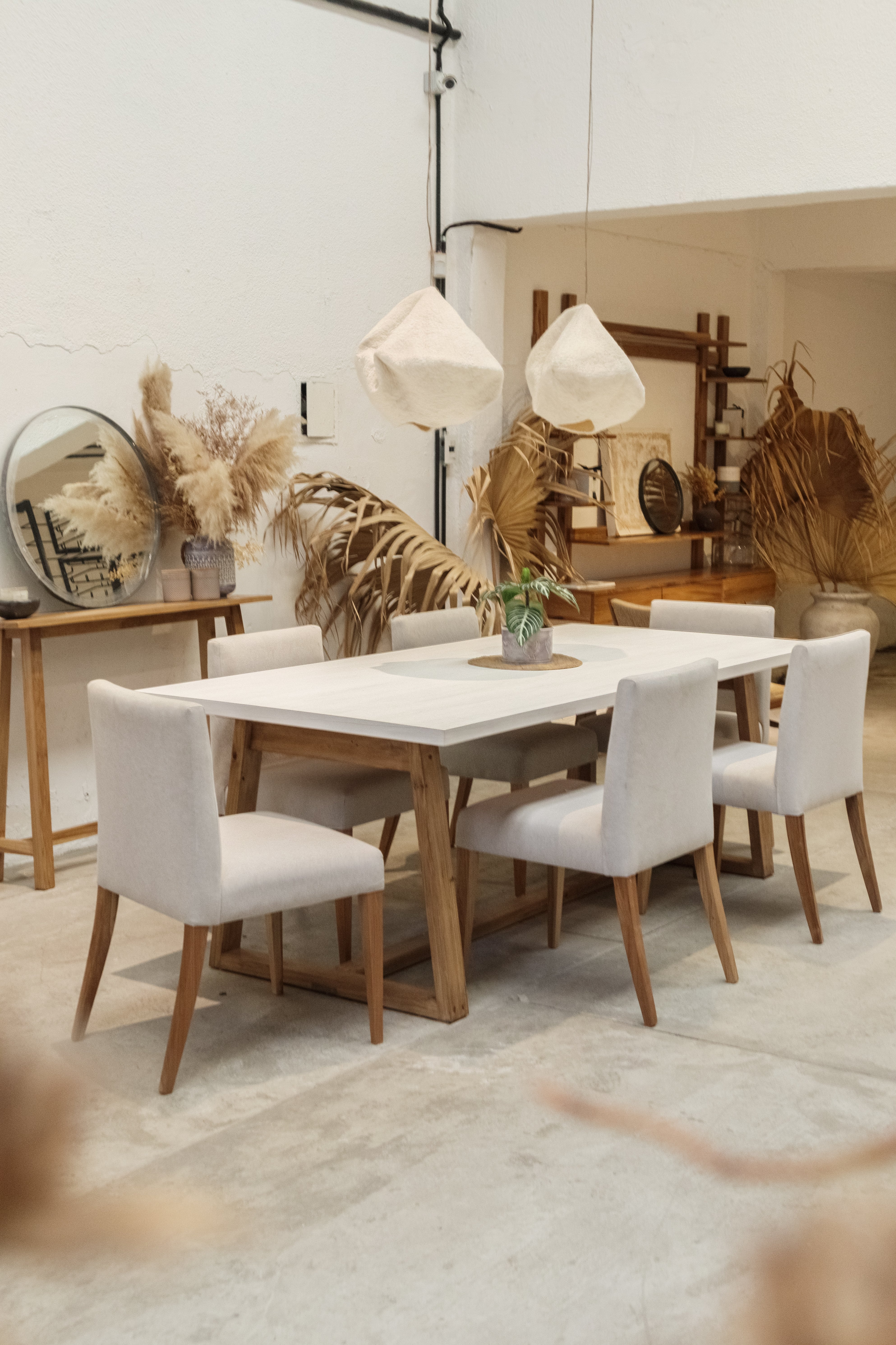 STOCK Mesa Helena - Tapa Paraíso Patinada - Base Loro Blanco