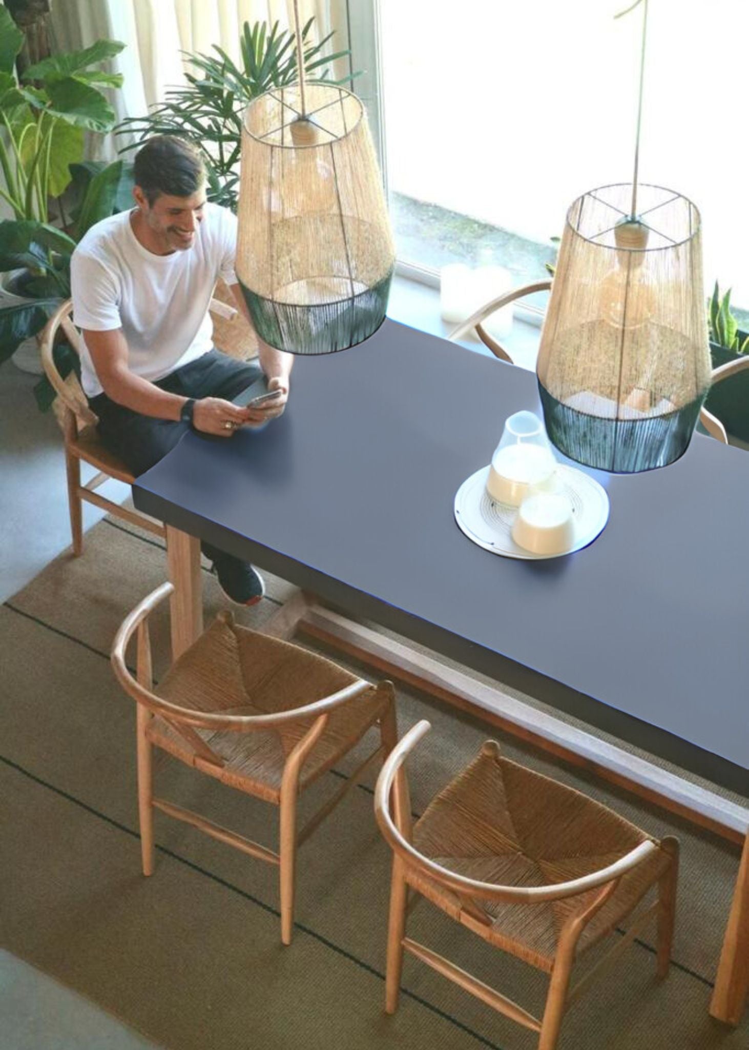 Mesa Portland base Loro blanco - Tapa con terminación Poliuretano